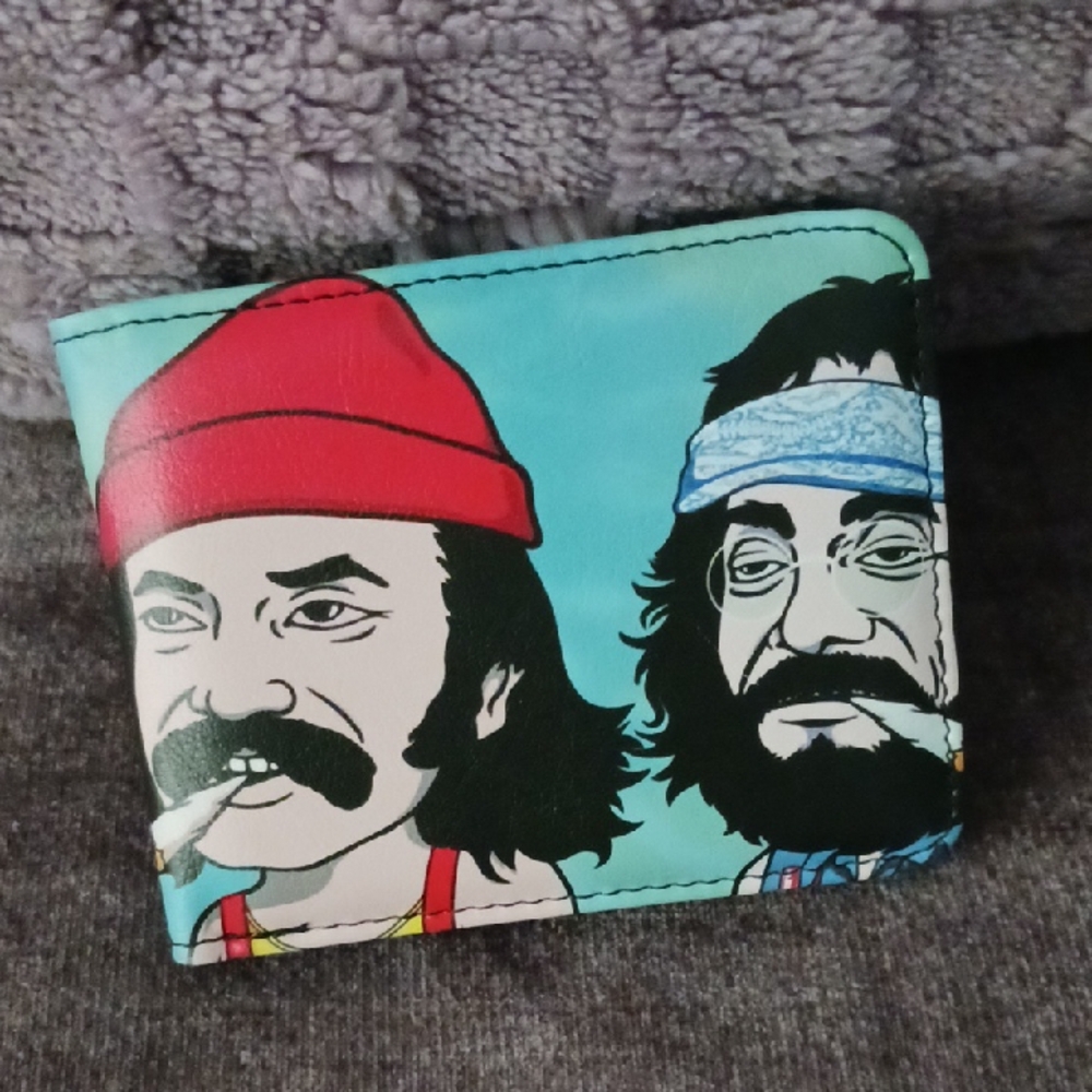 Cheech And Chong. Graphic Bifold Wallet with Retro Bearded Duo - Teal & Red